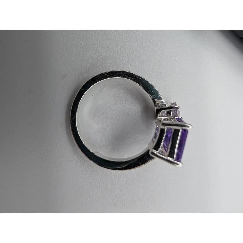 Fashion Silver Tone Bypass Ring Purple & Lavender Amethyst CZ Stones Size 7